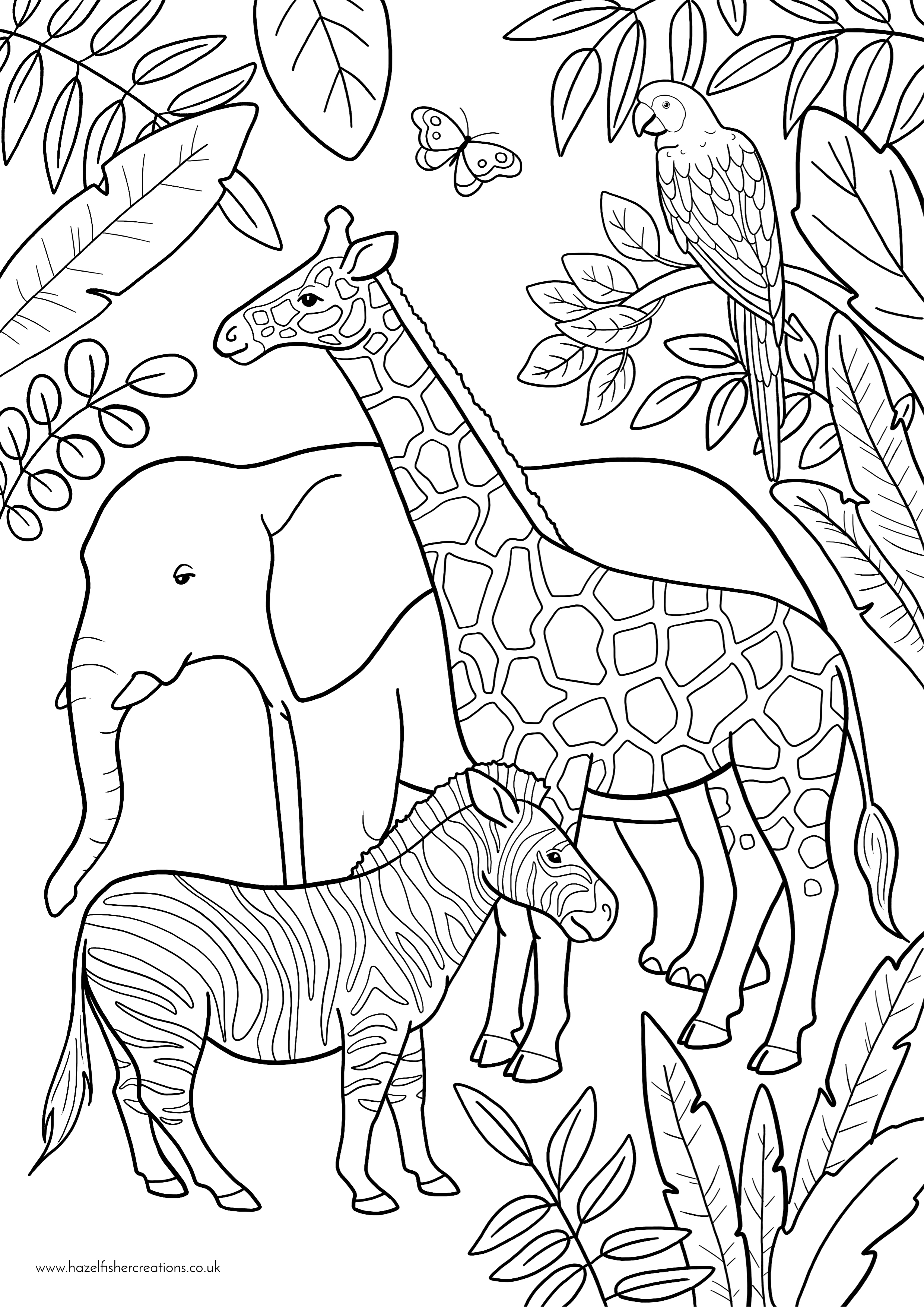 Zoo animals louring in activity sheet