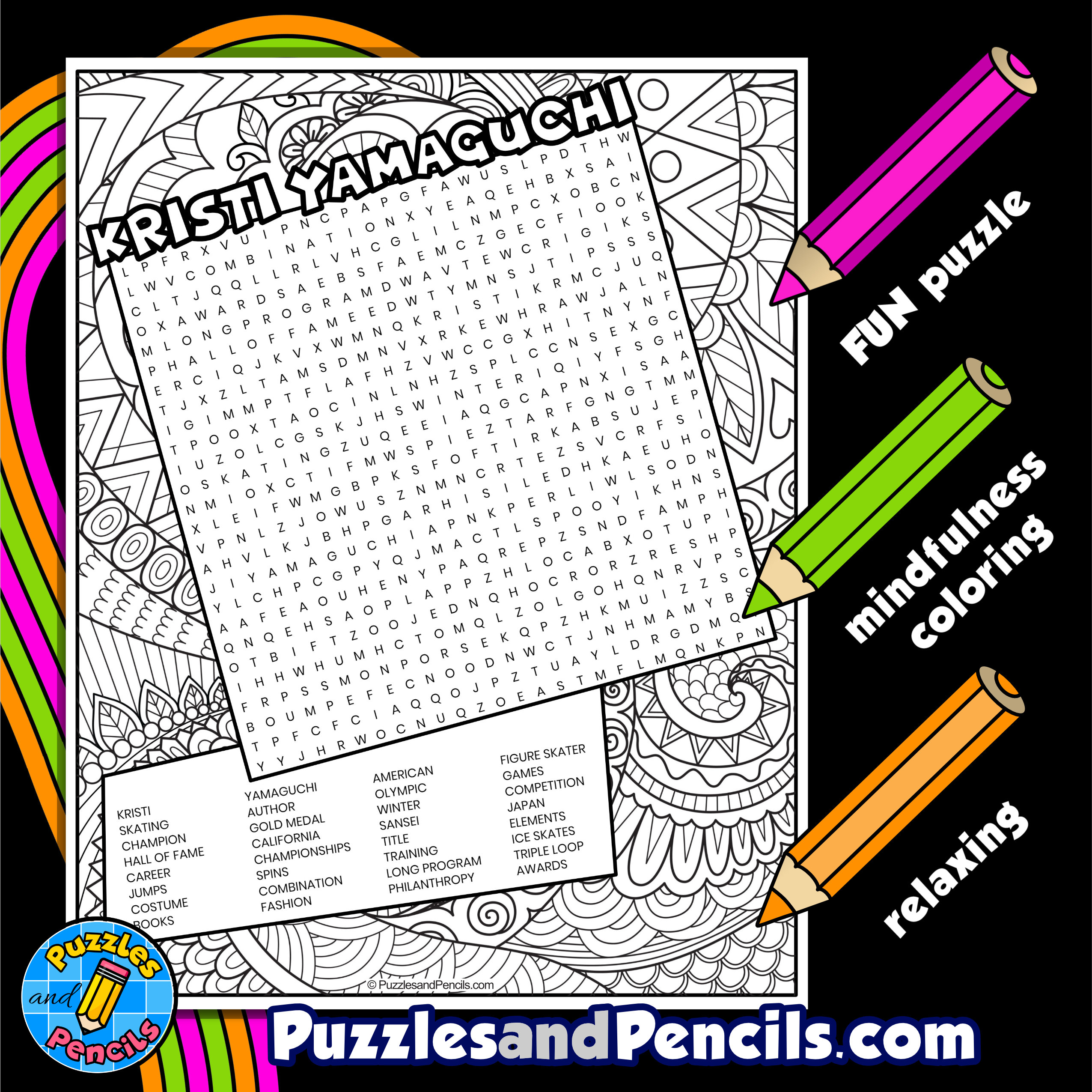 Kristi yamaguchi word search puzzle activity page with coloring aapi heritage month wordsearch made by teachers