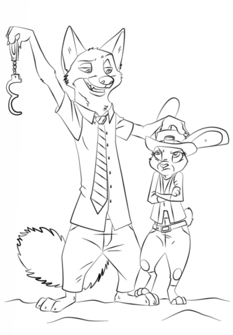 Nick wilde and judy hopps from zootopia coloring page free printable coloring pages