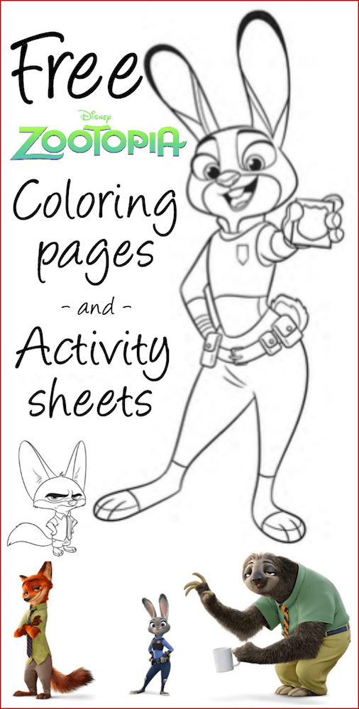 Free printable zootopia coloring sheets and activity pages