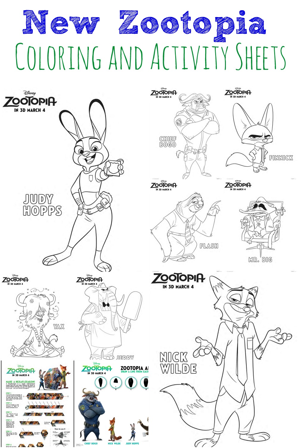 New zootopia coloring and activity sheets