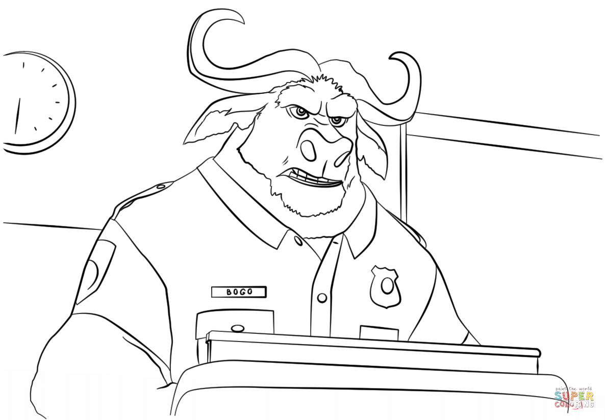 Chief bogo from zootopia coloring page free printable coloring pages