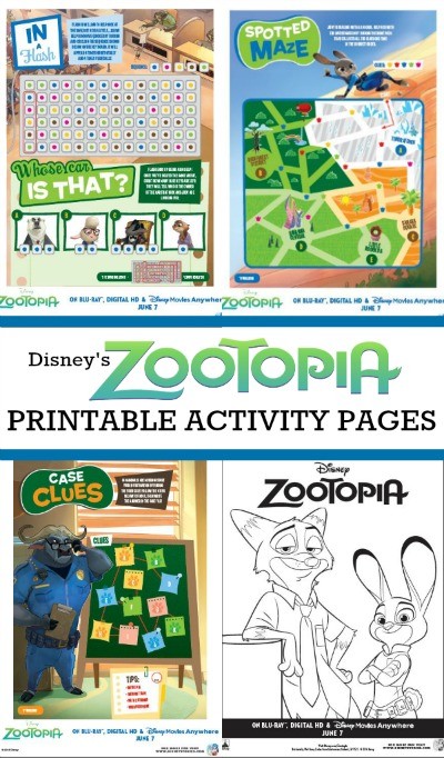 Disneys zootopia printable loring pages and activity sheets