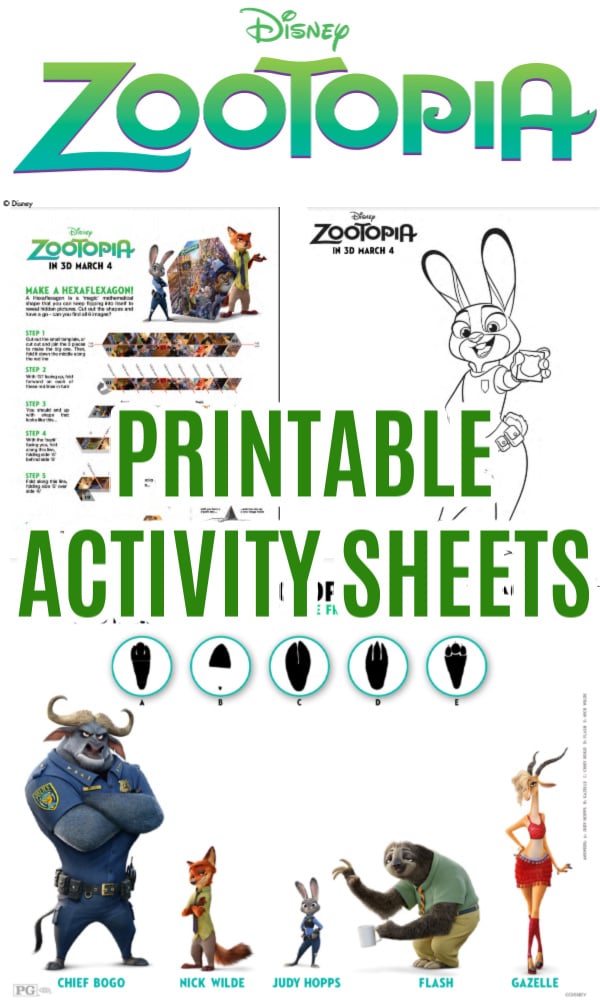 Disney zootopia printable activity sheets