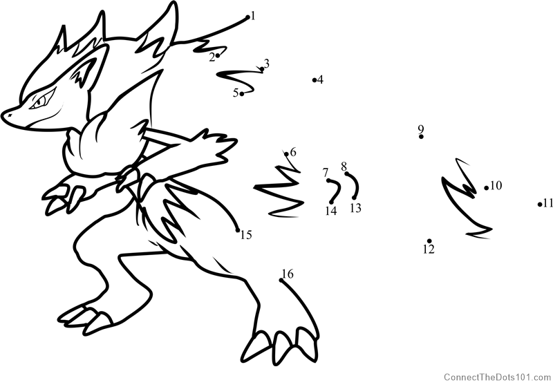 Pokemon zoroark dot to dot printable worksheet