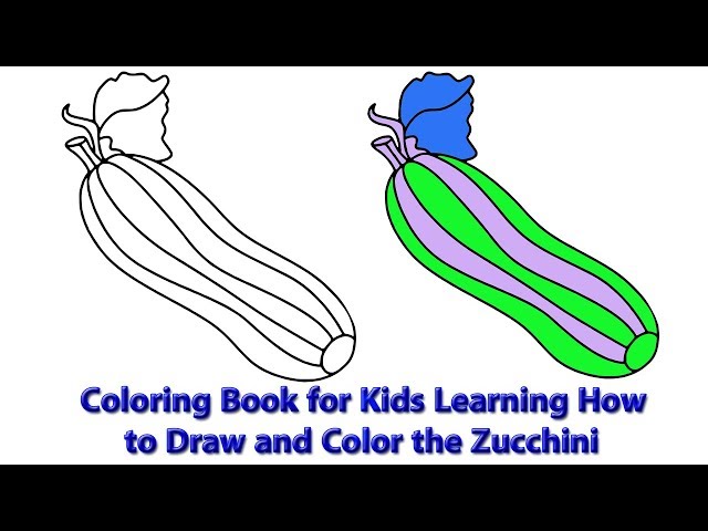 Coloring book for kids learning how to draw and color the zucchini