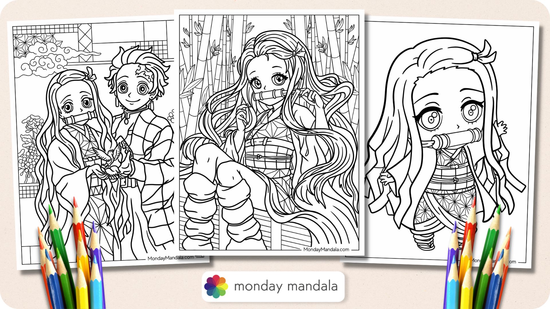 Nezuko coloring pages free pdf printables