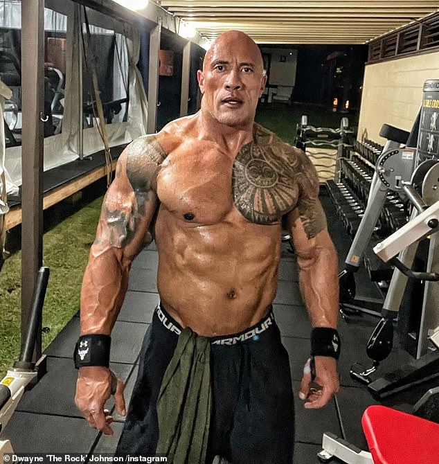 dwayne The Rock Johnson Goes Shirtless As He Shows Off His Bulging Muscles Daily Mail Online