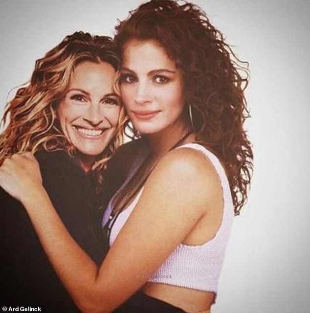 julia Roberts 52 Is Seen Next To A Picture Of Herself At Age 23 Daily Mail Online