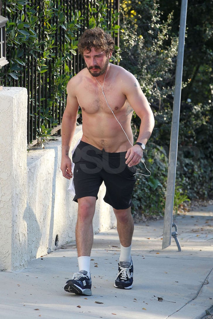 pictures Of Shia Labeouf Running Shirtless In La Popsugar Celebrity