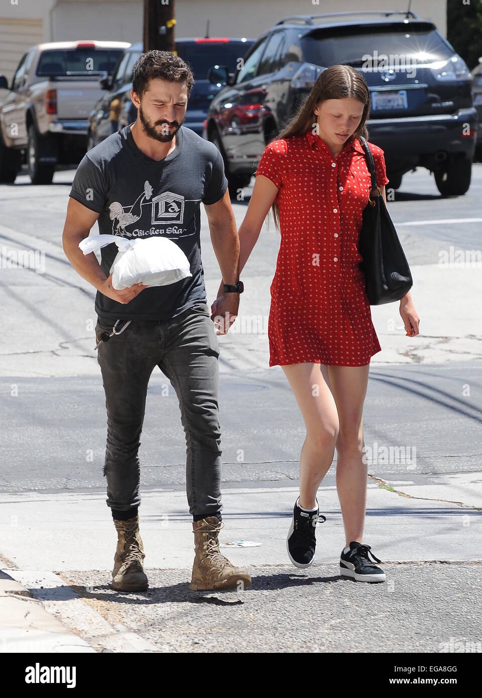 shia Labeouf Holds Hands With Girlfriend Mia Goth In Los Angeles Featuring Shia Labeoufmia Goth Where Los Angeles California United States When 18 Aug 2014 Stock Photo Alamy