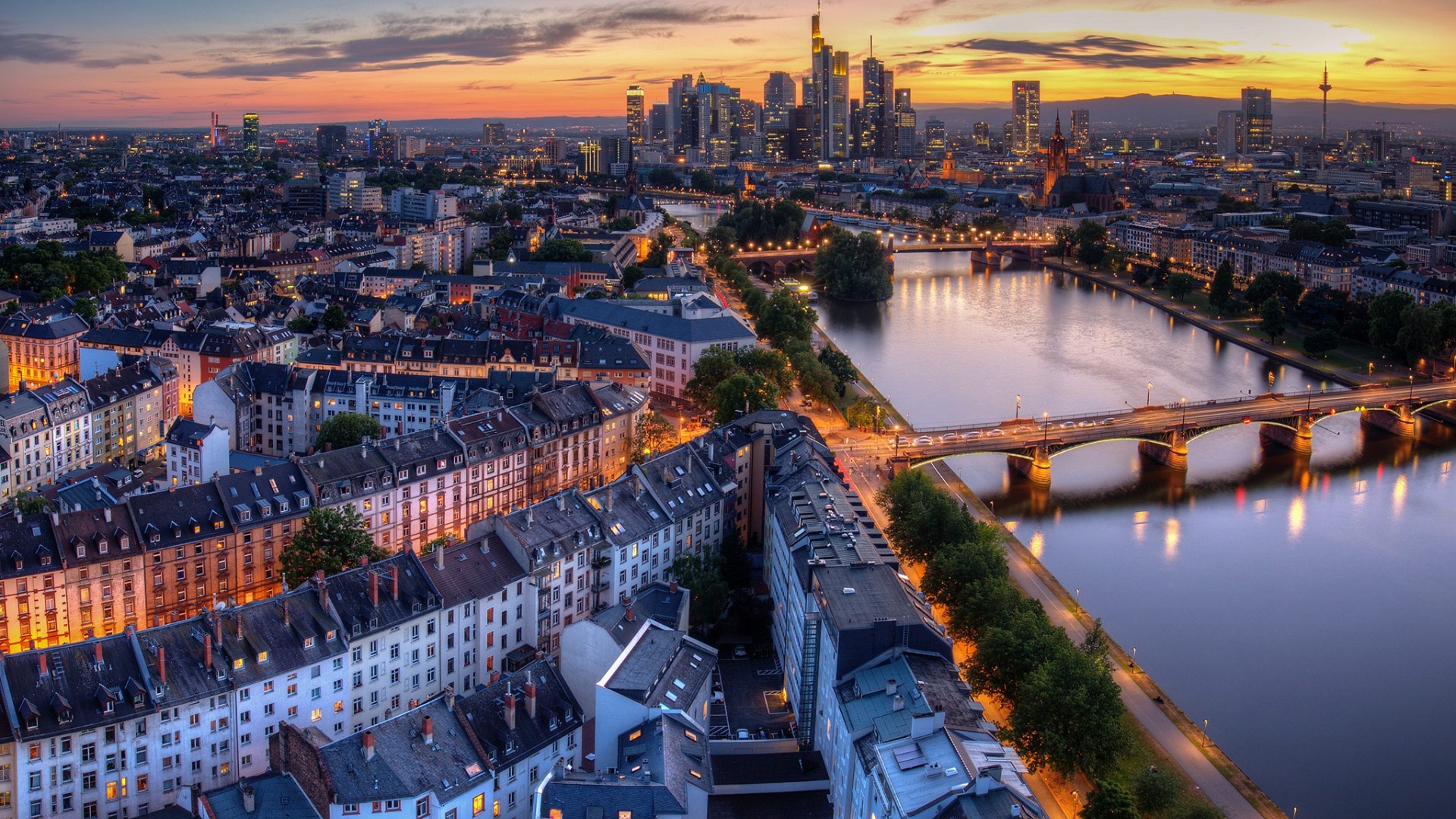 Germany City Evening Lights River Bridge Wallpapers - 1920x1080 - 924920