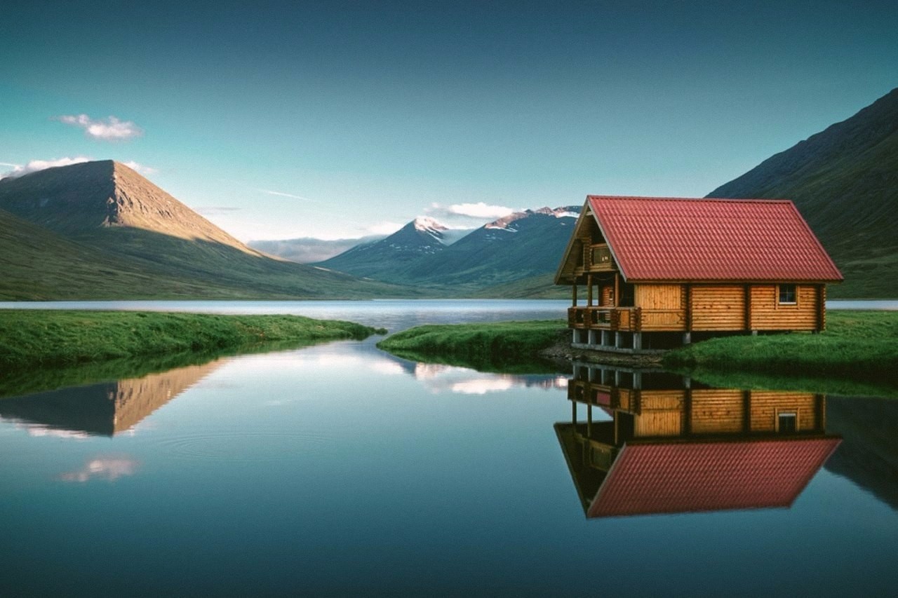 Cabin On Mountain Lake Wallpapers 1280x853 199513