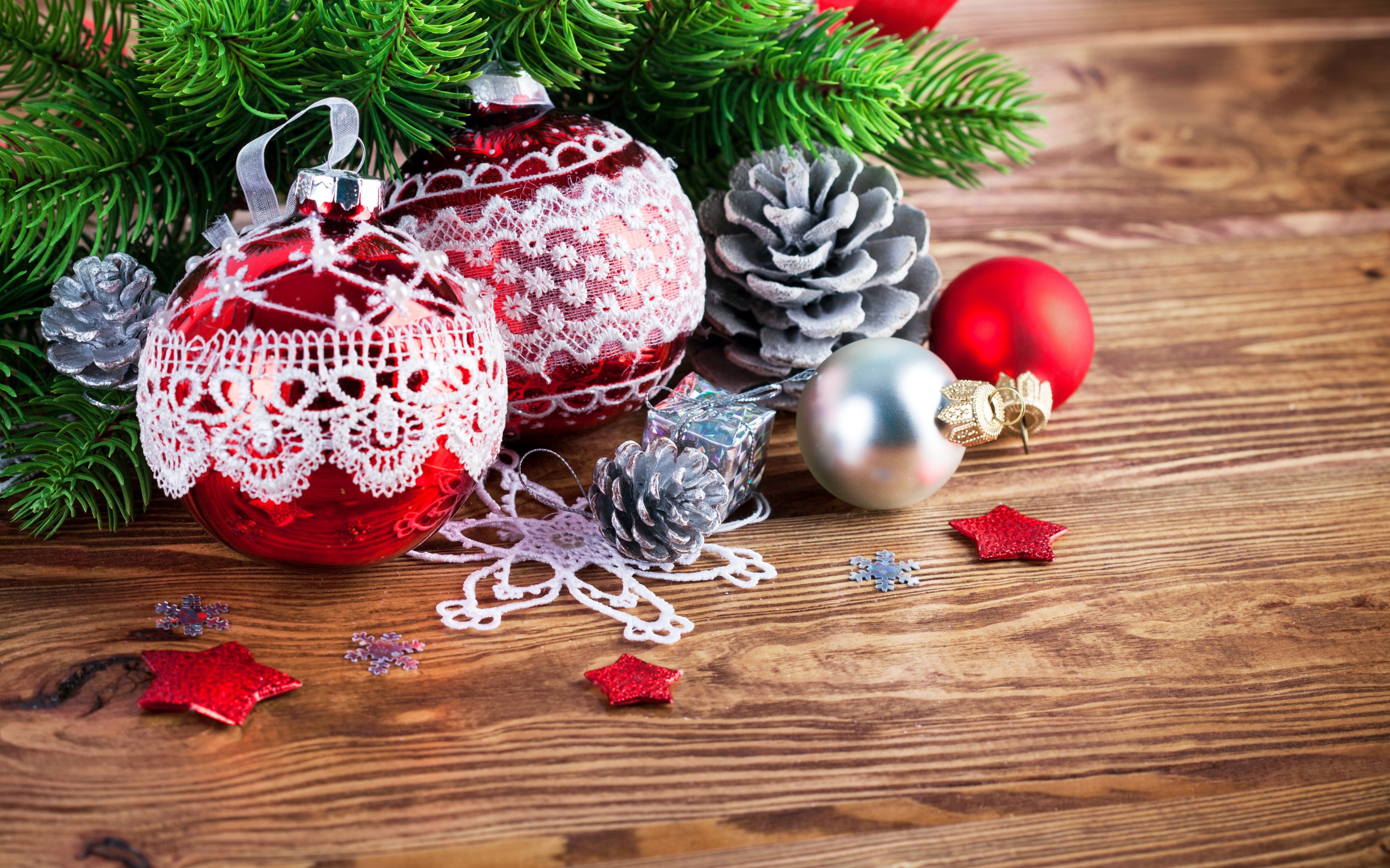 Christmas Ornaments Decoration Wood Background Wallpapers - 2880x1800